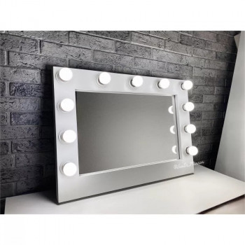 Гримерное зеркало с подсветкой лампочками в белой раме 50х70 см
